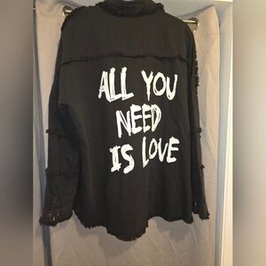 ELAN ALL YOU NEED IS LOVE"GRAPHIC Black Shirt / jacket   with White Text on back